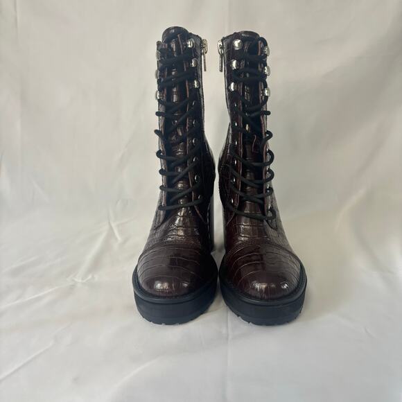 Winnie Harlow x Steve Madden LisaLove Croc Embossed Platform Lace-Up Boots 8.5 - Picture 7 of 10